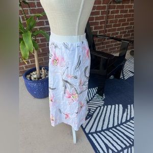 Vintage 100% Linen Midi Skirt with Soft Floral Pattern
